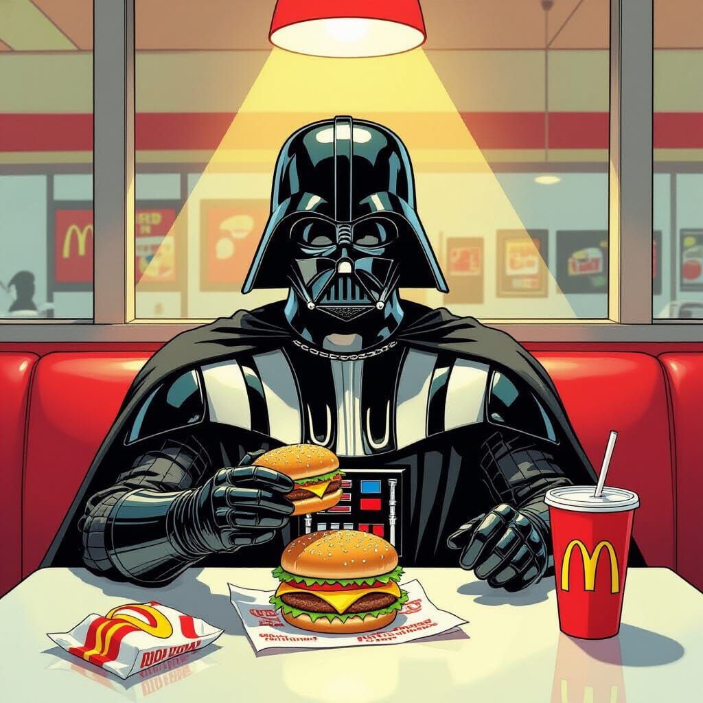 Darth Vader Enjoys a Cheeseburger at McDonald's