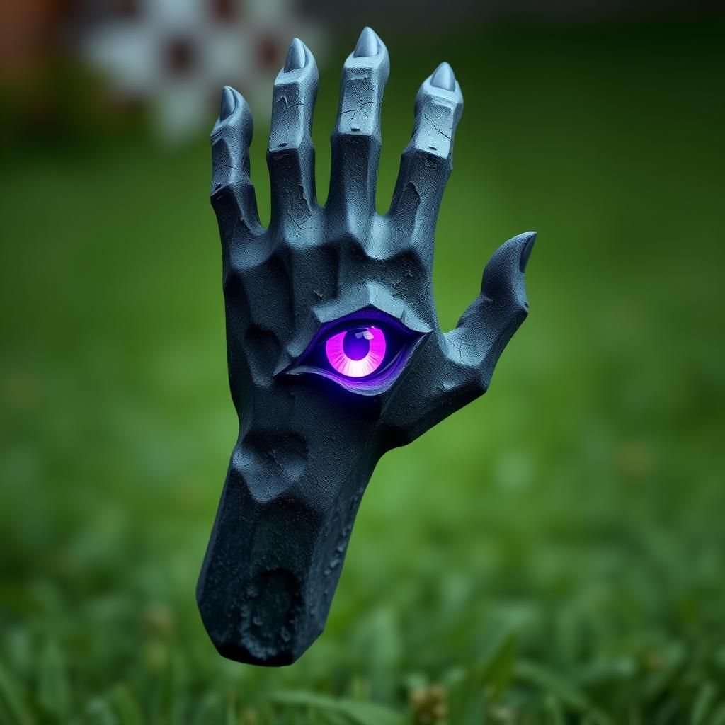 Floating Stone Hand with Neon Eye