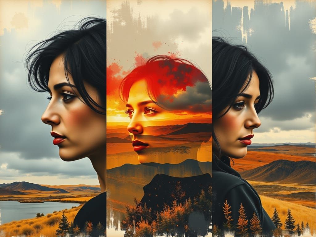 Surreal Fragmented Portrait in Multiple Panels