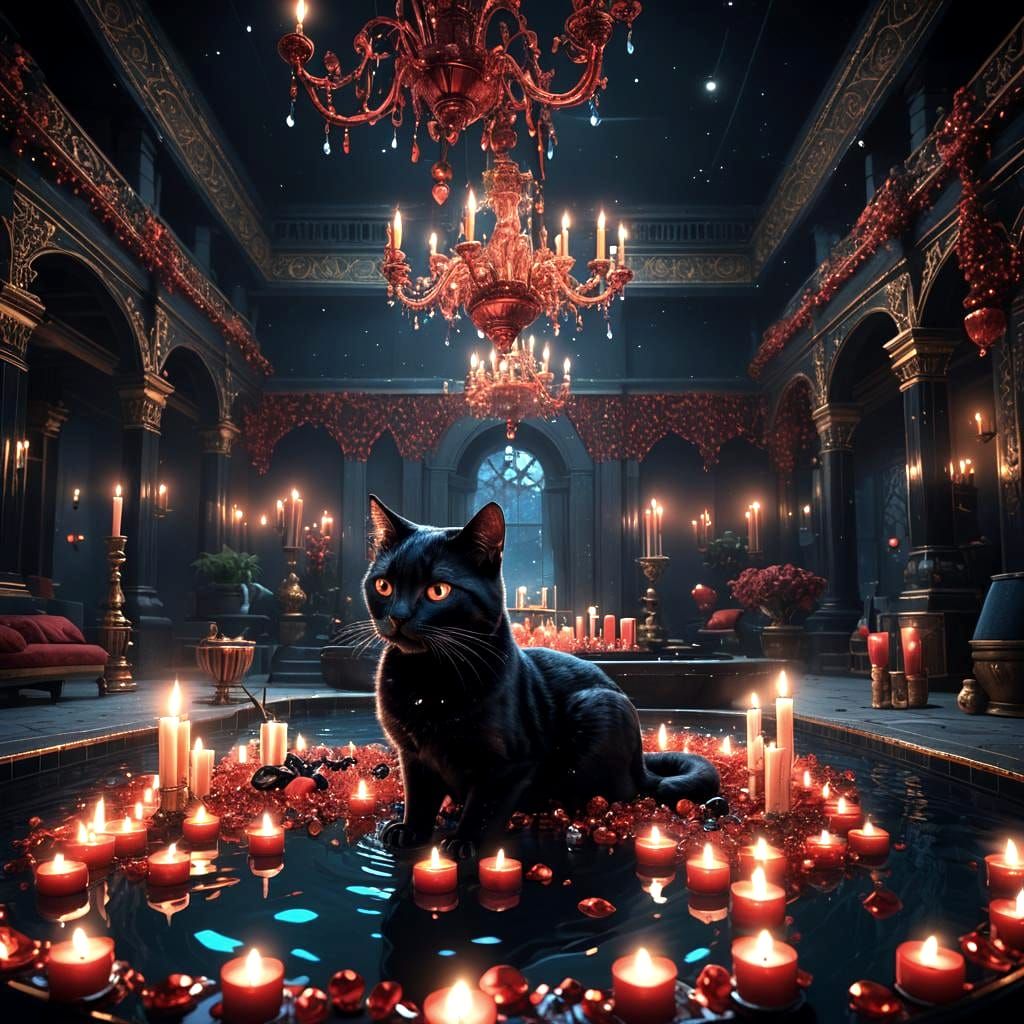 Art Deco Pool Party with Black Cats