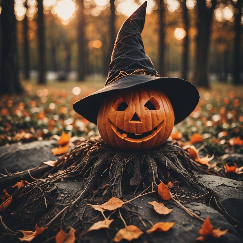 Smiling Jack-o'-Lantern Portrait in Golden Hour Light