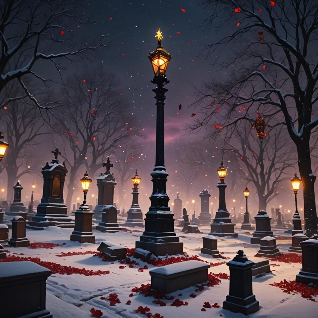 Snowy Graveyard Souls Ascending in Cinematic Style