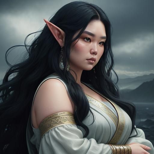 Half-Elf Woman with Black Hair, Digital Matte Painting