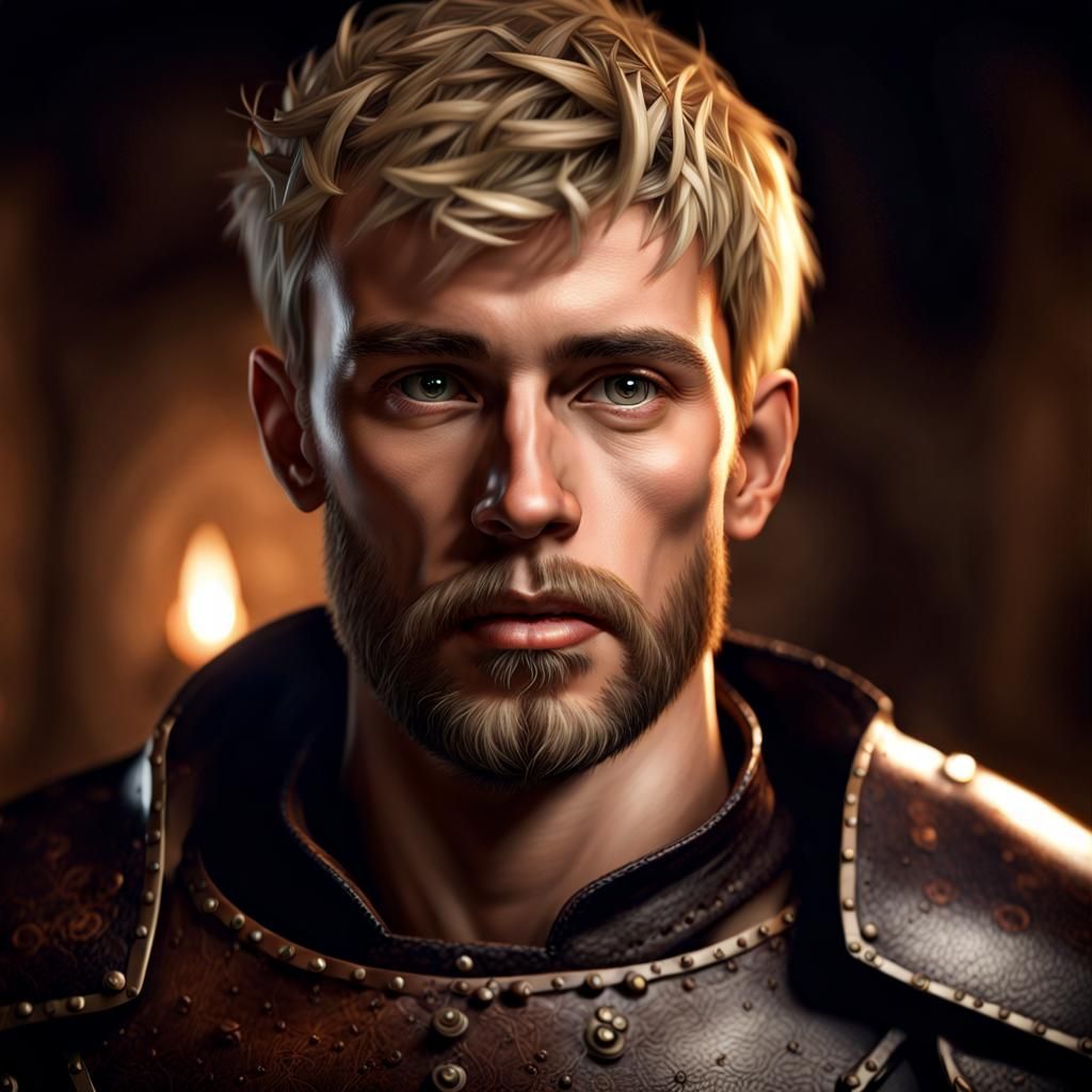 Surprised Man in Leather Armor Portrait