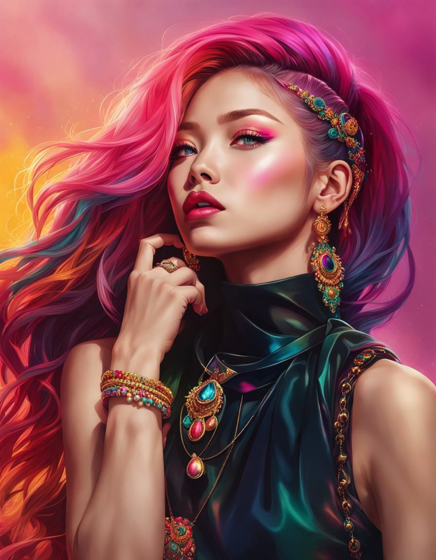 Jennie from Black Pink: Hyperrealistic Portrait in Art Nouve...