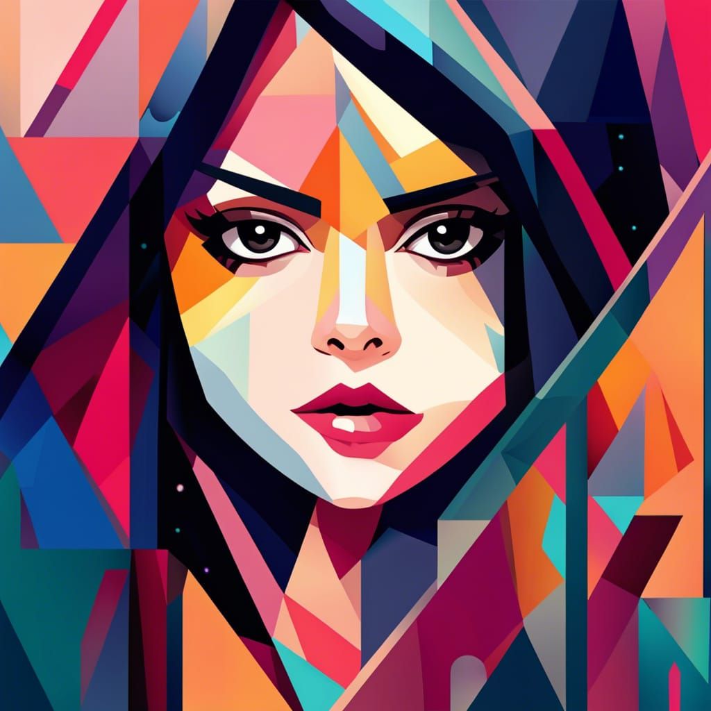 Selena Gomez as Anime Art Deco Painting