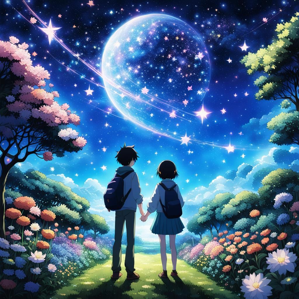 Anime Character in Starlit Celestial Garden