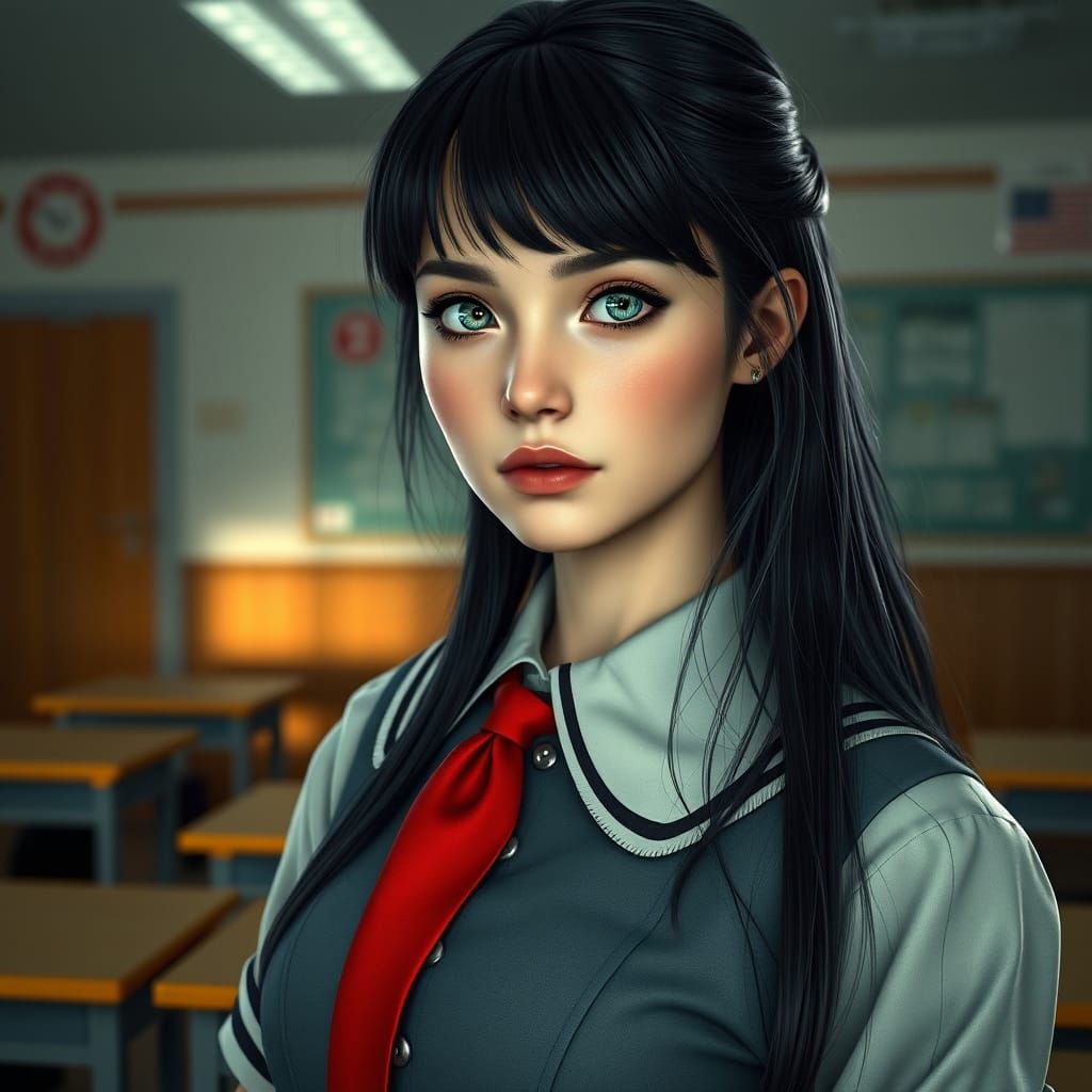 Elegant Young Woman in Vintage School Uniform