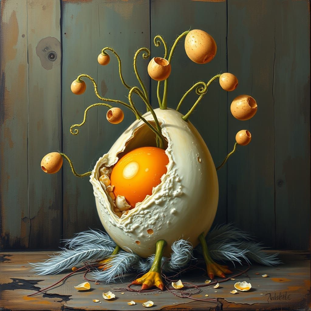 Surreal Golden Egg Plant Blooms in Vibrant, Whimsical Fantas...