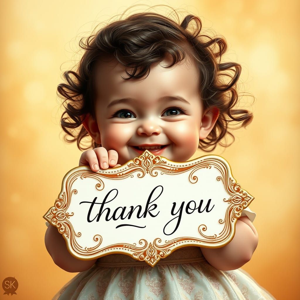 Cherubic Baby Girl in Elegant Attire, Holding a Delicate Sig...