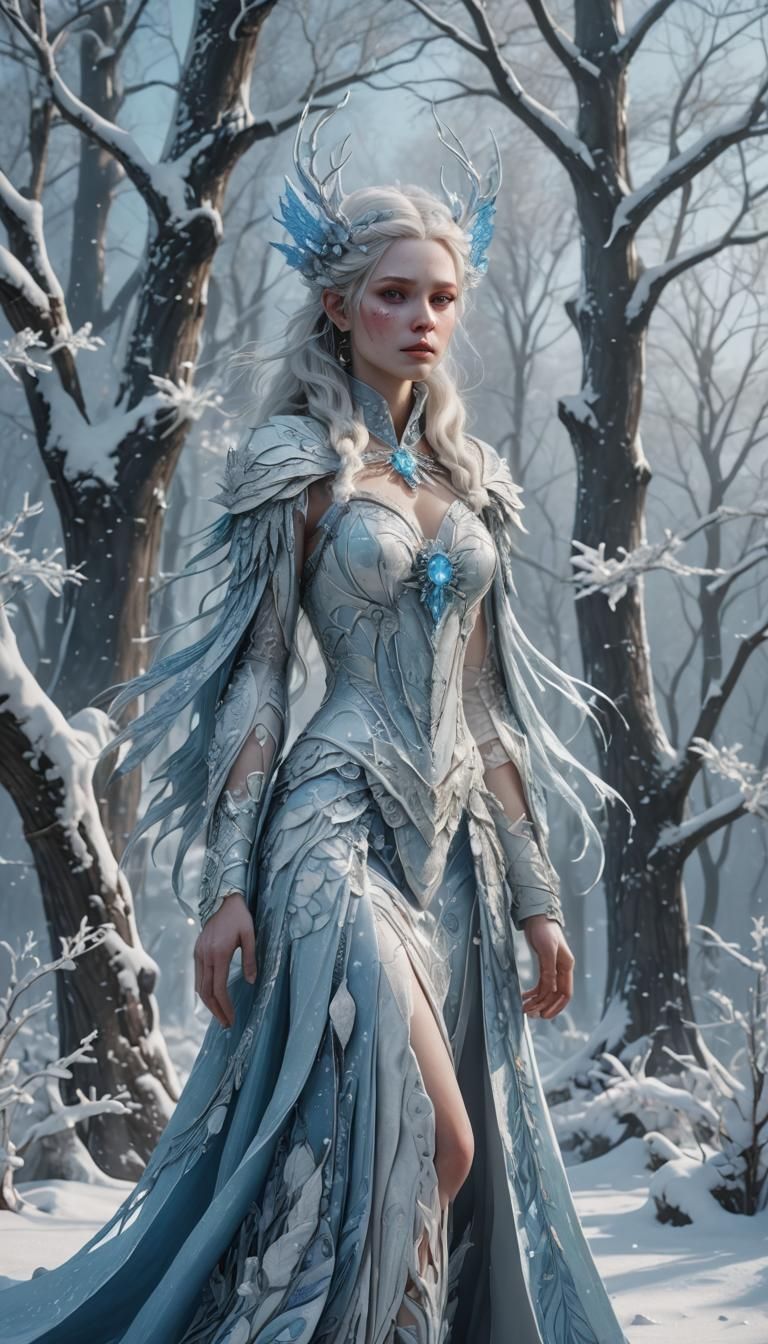 Icy Winter Fairy in Detailed Matte Painting