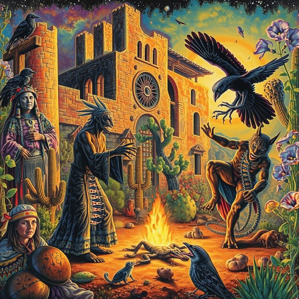 Skinwalker vs Aztec Vampire in Desert Landscape