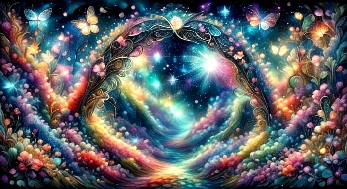 Ethereal Nature Scene in Vibrant Stained Glass Style