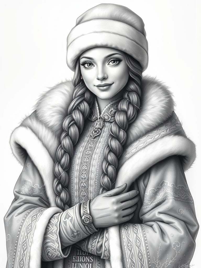 Slavic Snow Maiden Portrait in Dürer Pencil Style
