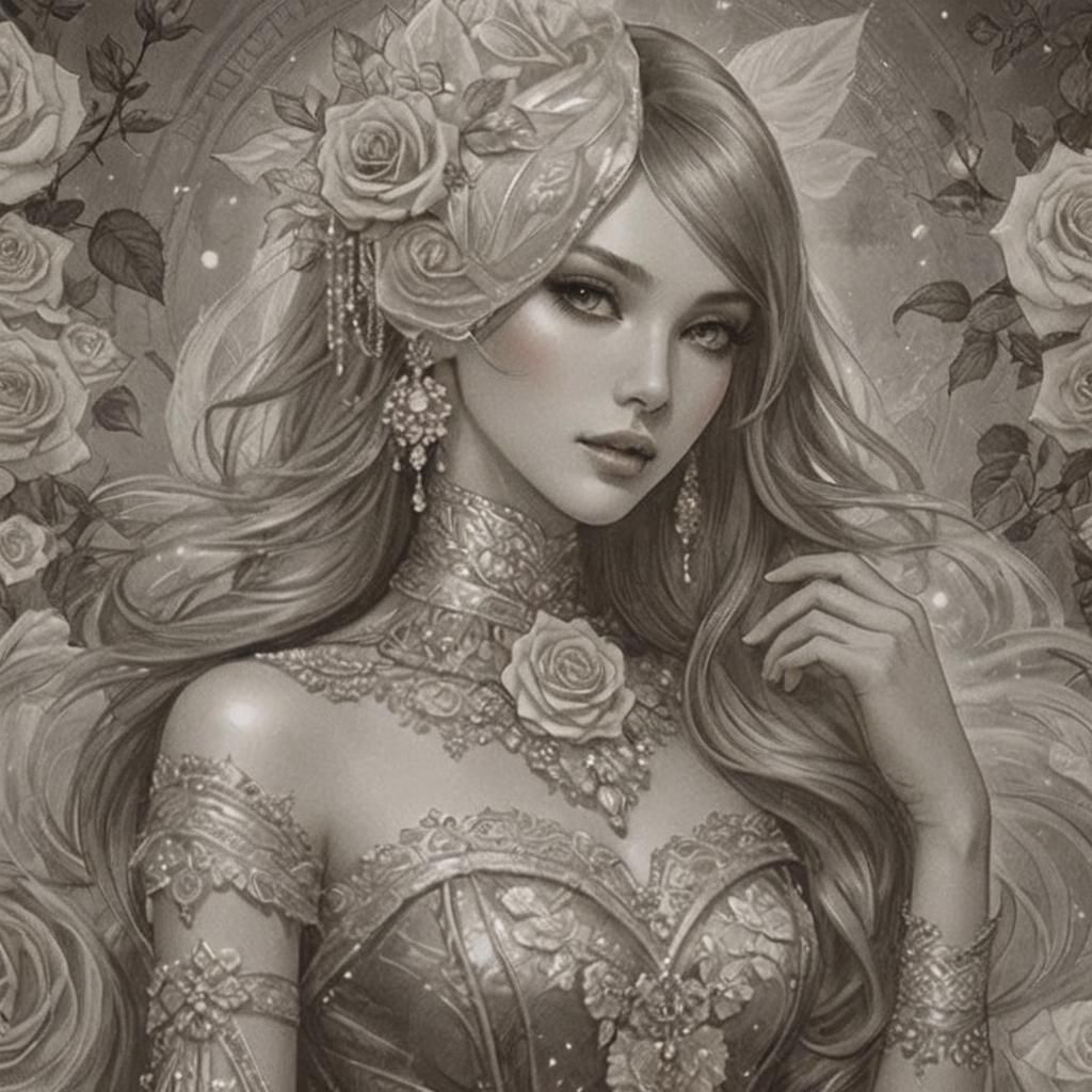 Gothic Woman with Roses in Galactic Colors