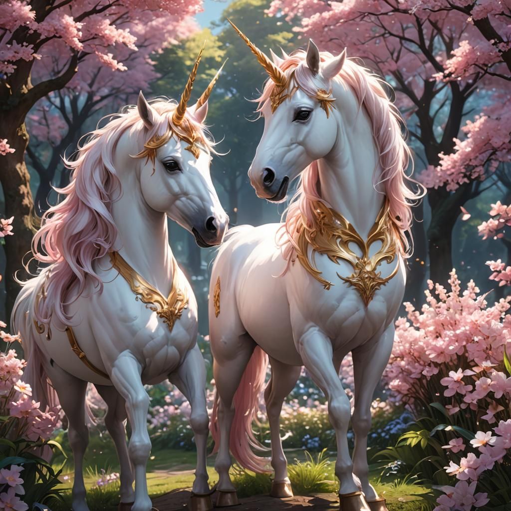 Two Unicorns in Detailed 3D Anime Art