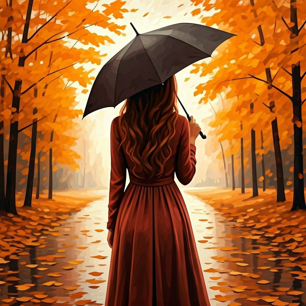 Autumn Woman in Impressionist Landscape