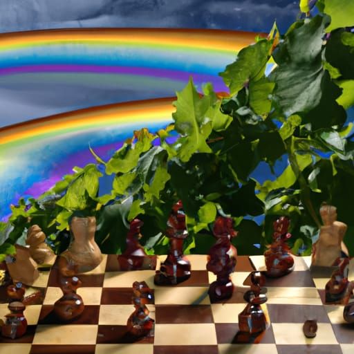 Chessboard with Vine Pieces in Realistic Style