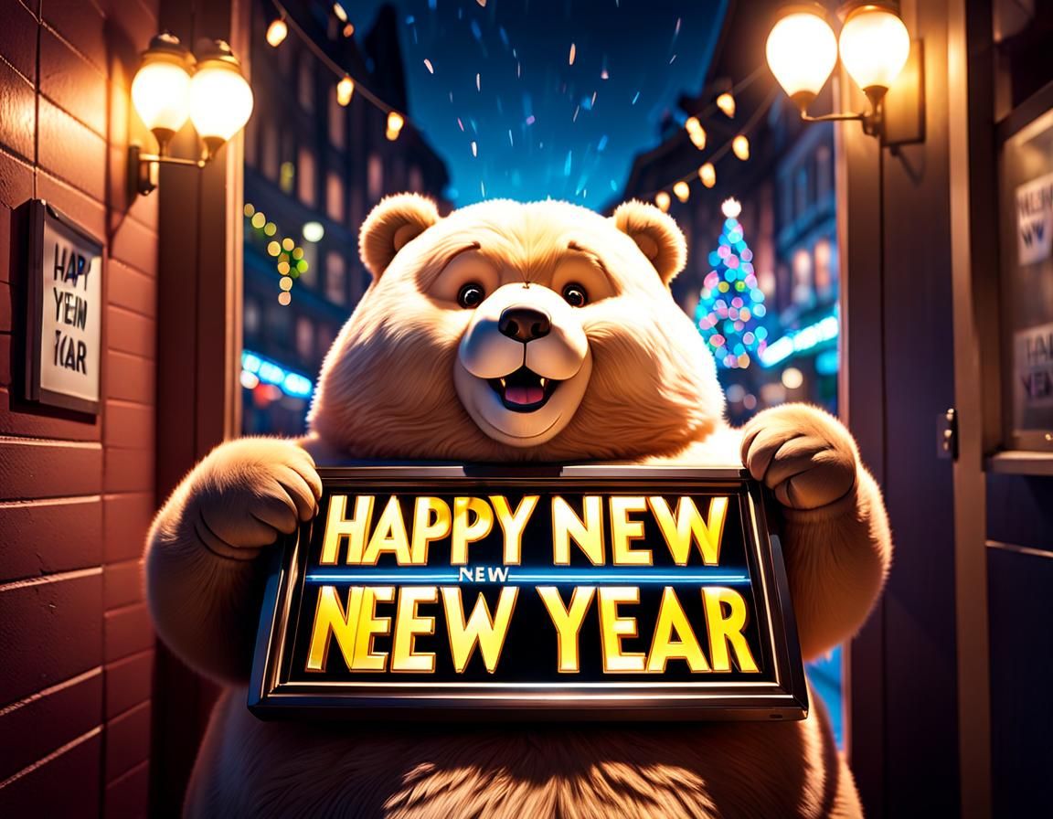 Happy New Year Bear: 3D Digital Photoillustration