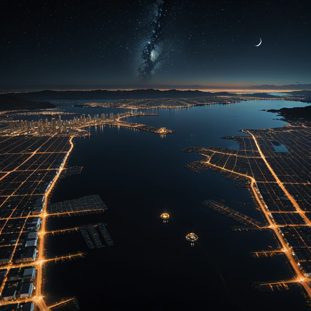 Spectacular City Lights on Distant Planet: Space Art