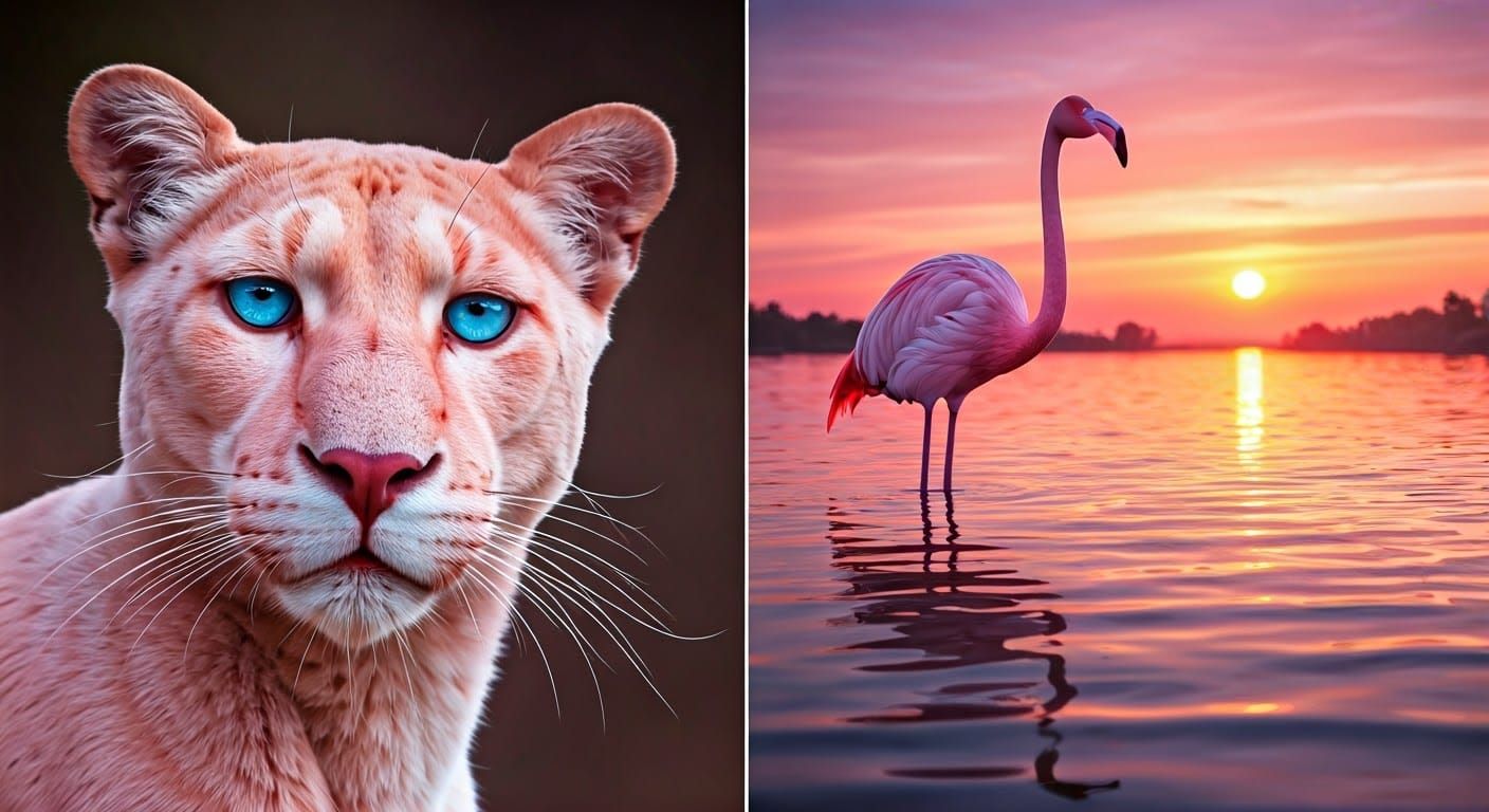 Pink Panther and Flamingo at Pink Sunrise