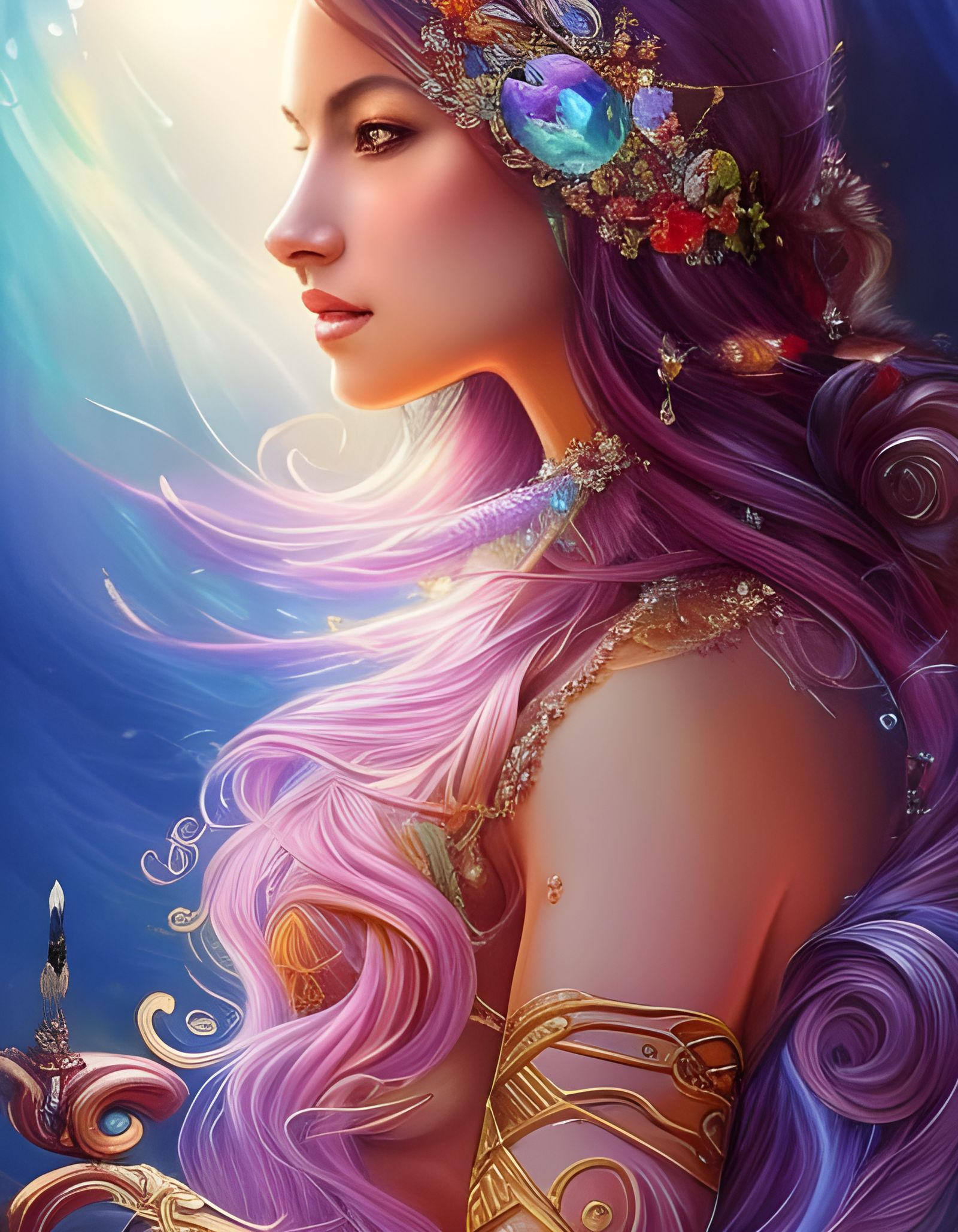 Majestic Mermaid Queen with Coral Crown