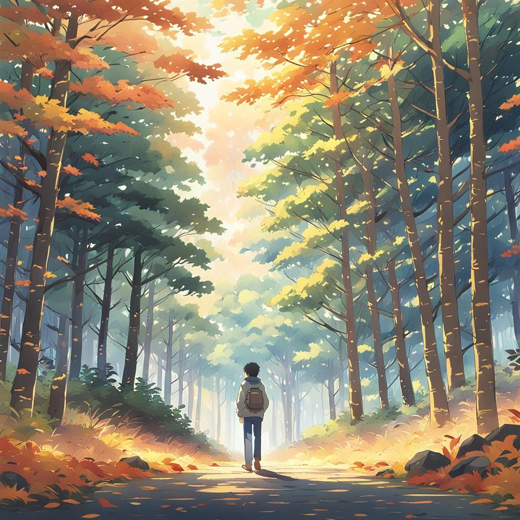 Joey in Autumn Forest: Anime Concept Art