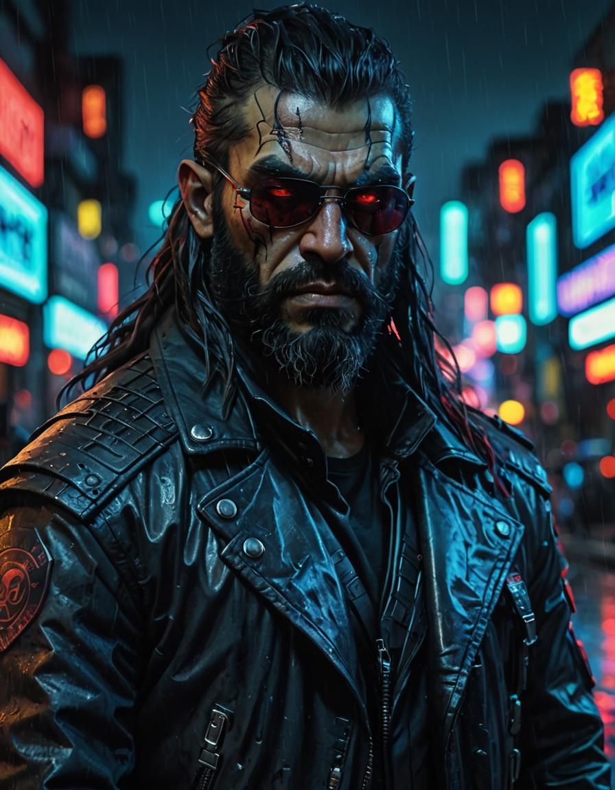 Orc Soldier Cyberpunk Portrait with Neon Lighting