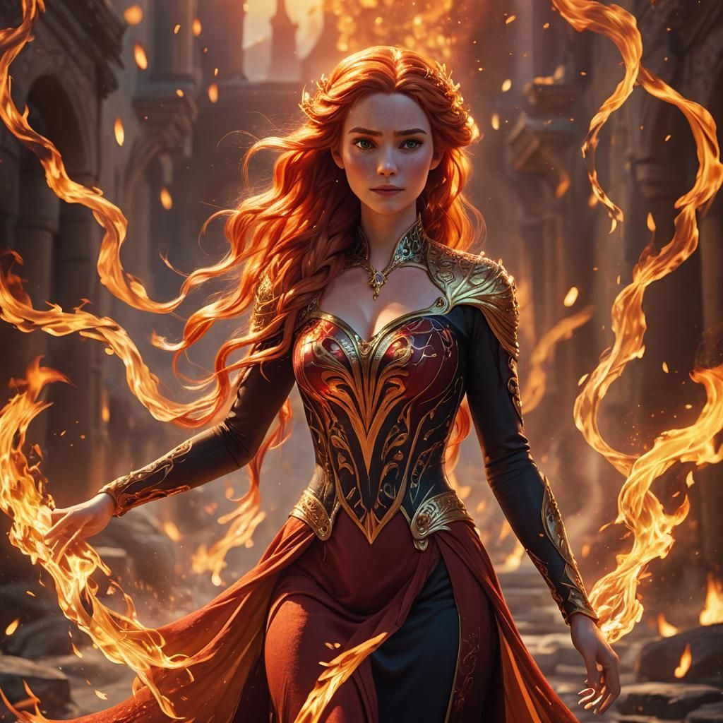 Fire Elsa in a Fiery Environment as 3D Animation