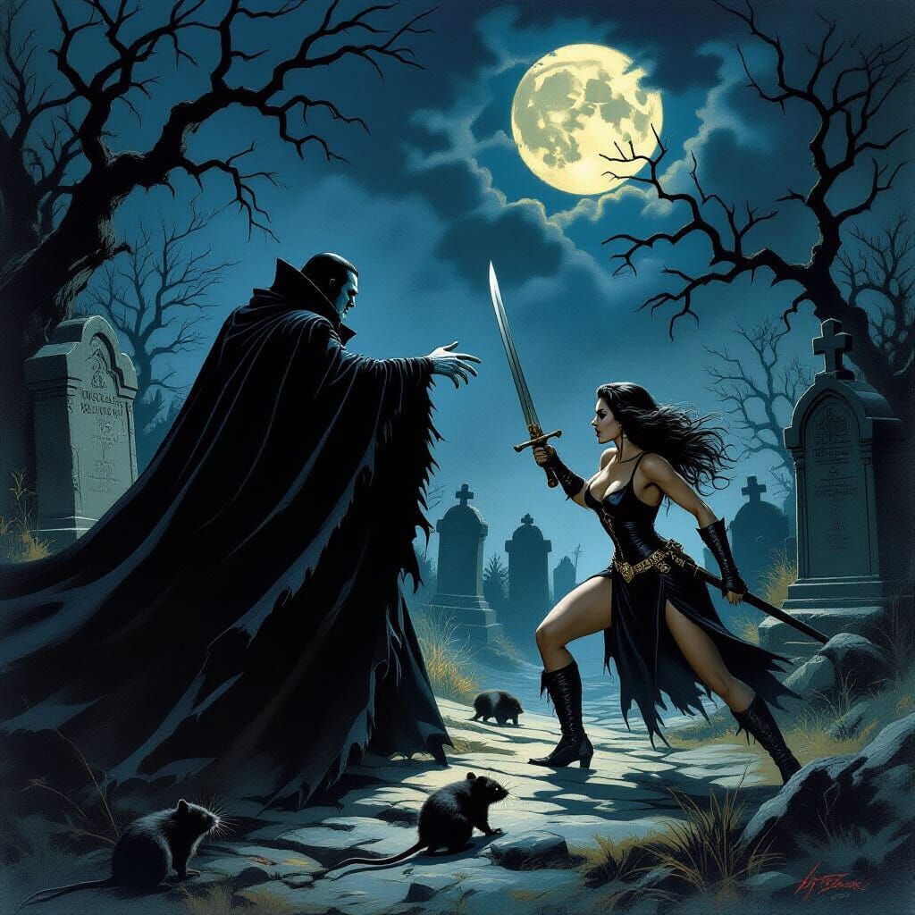 Dracula Commands Giant Rats in Gothic Graveyard