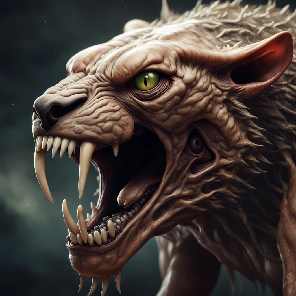 Hyperrealistic Alien Sabertooth Worm Portrait