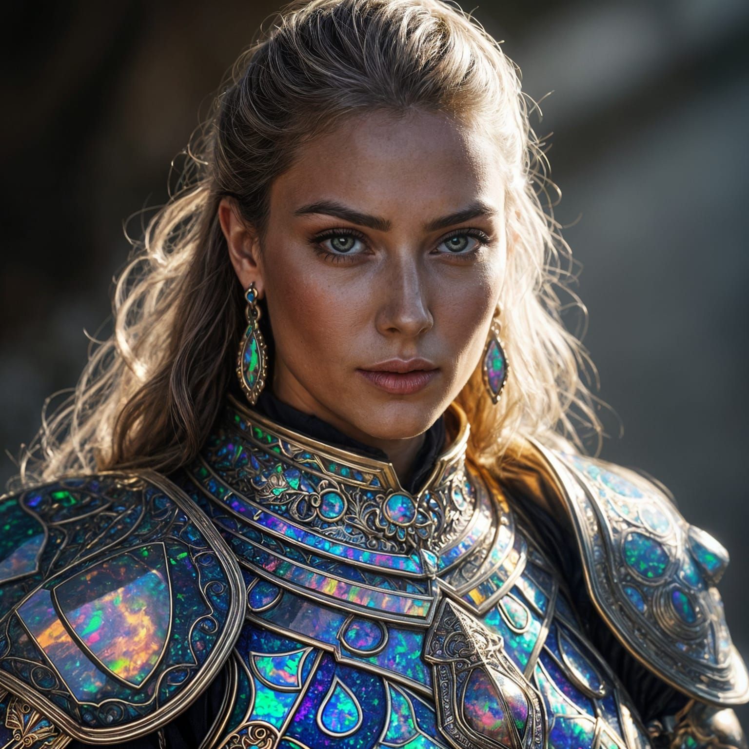 Beautiful Woman in Detailed Opal Armor