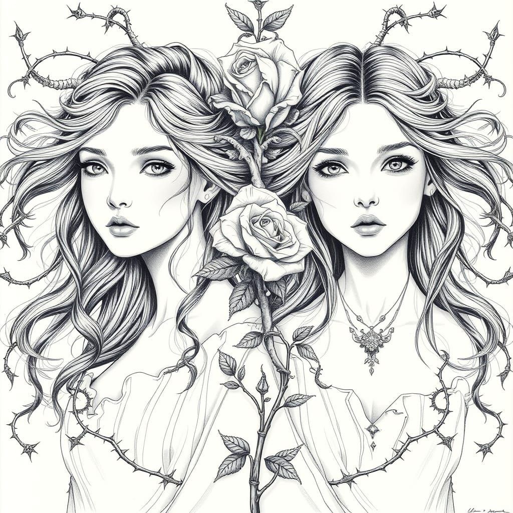 Mirrored Women in Graphite Pencil Sketch