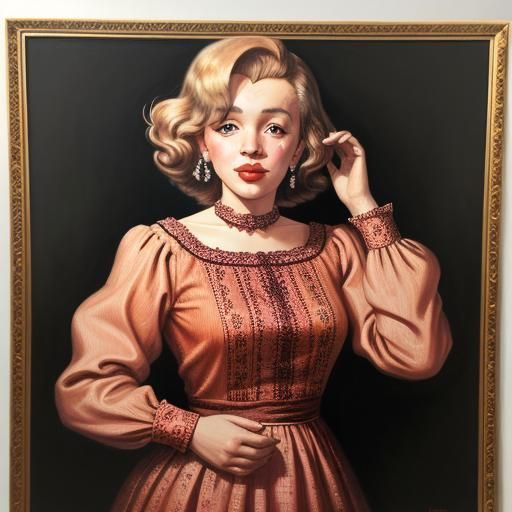 Religious Woman in Embroidered Dress as Oil Painting
