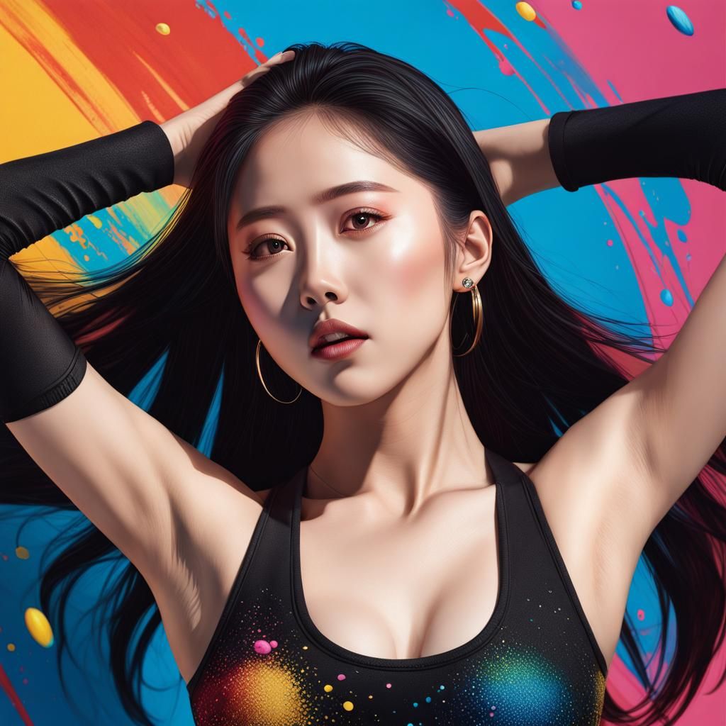 Hyperrealistic Portrait of K-Pop Star with Colorful Accents