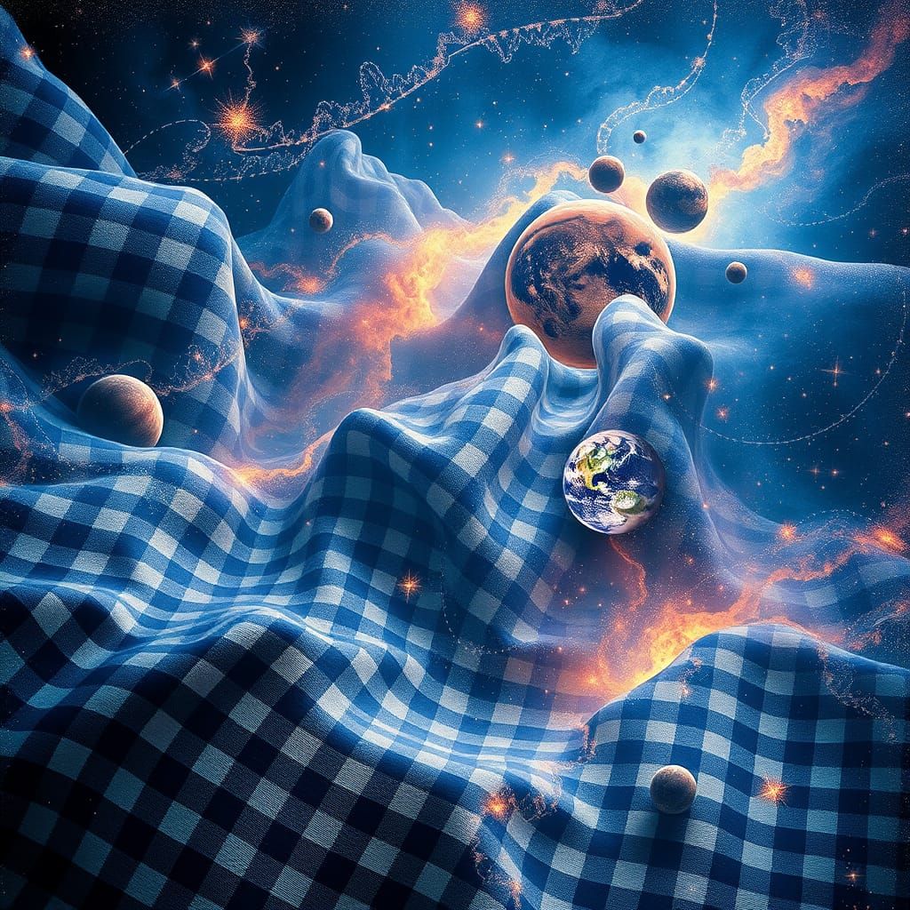 Surreal Cosmic Gingham Universe in Ultra-Realistic 8K Art