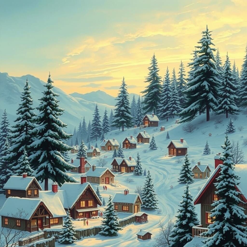 Futuristic Holiday Village Illuminated by Sunset