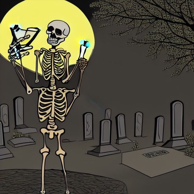 Skeleton Selfie in Cemetery at Night