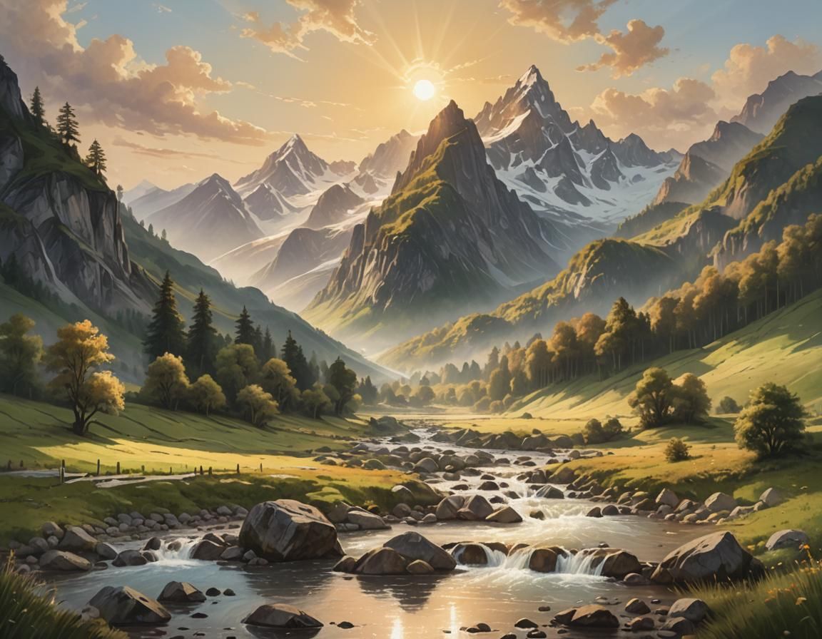 Majestic Mountain Range Landscape Painting