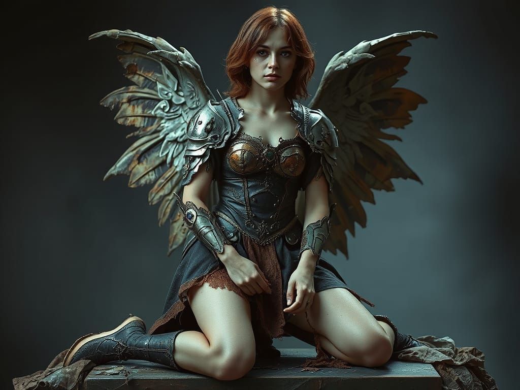Dark Fantasy Angel in Tattered Armor