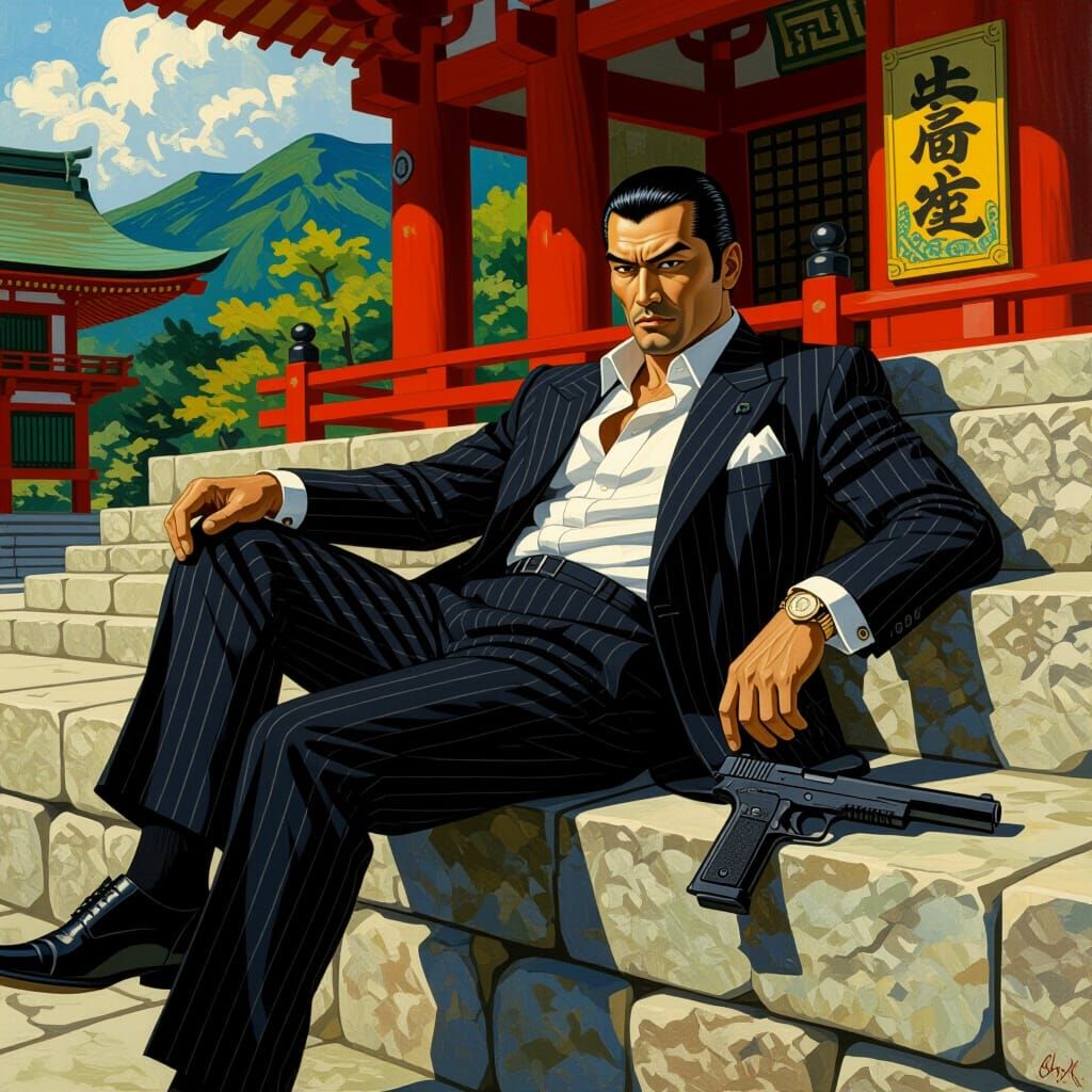 Yakuza Boss Resting, Post-Impressionist Style