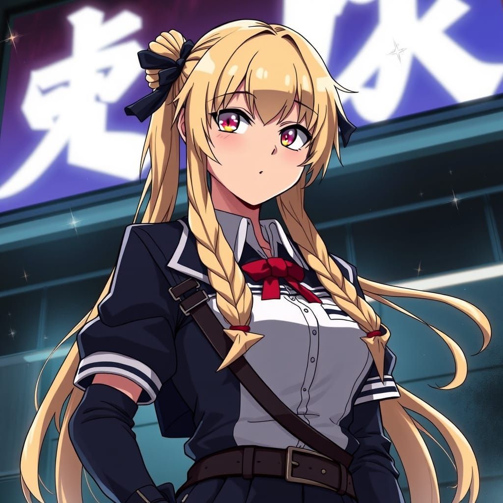 Confident Anime Villainess in Modified School Uniform