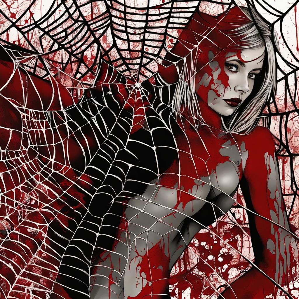 Abstract Spider Girl with Webs in Complementary Colors
