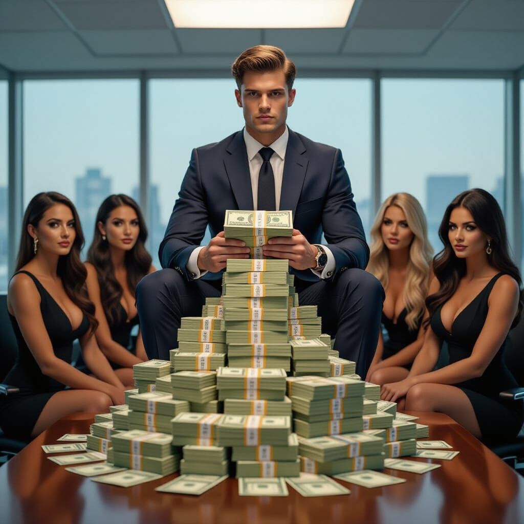 Office Scene with Cash, Realistic Style