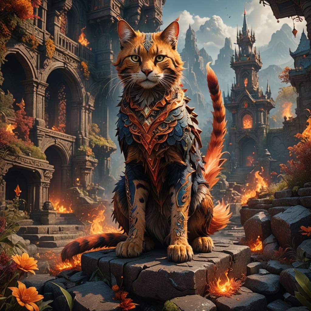 Fiery Cat in Detailed Digital Painting