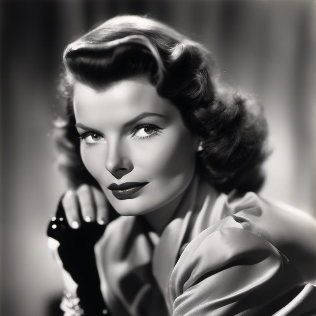<lora:UnoDuoTones:1.0> Film noir portrait - Katharine Hepburn