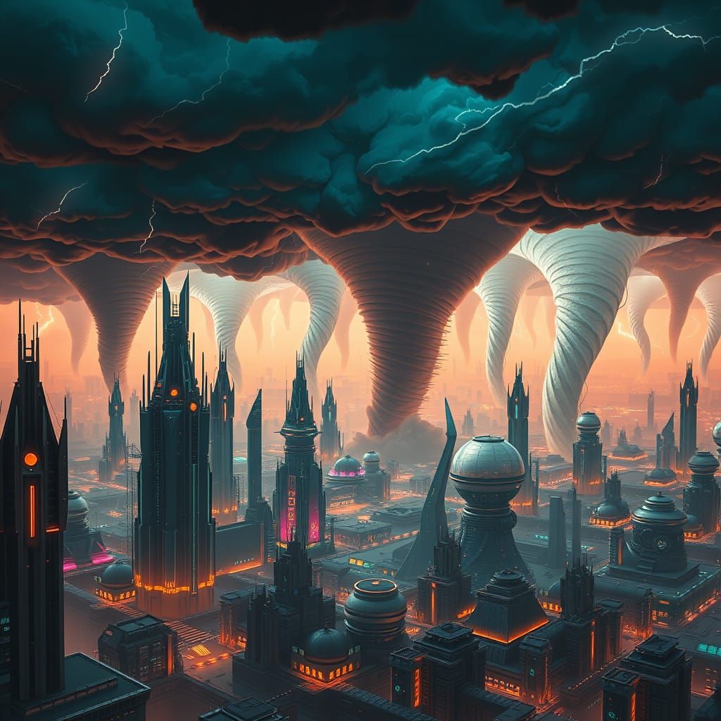 Futuristic Space Colony Destroyed by Tornado Storm