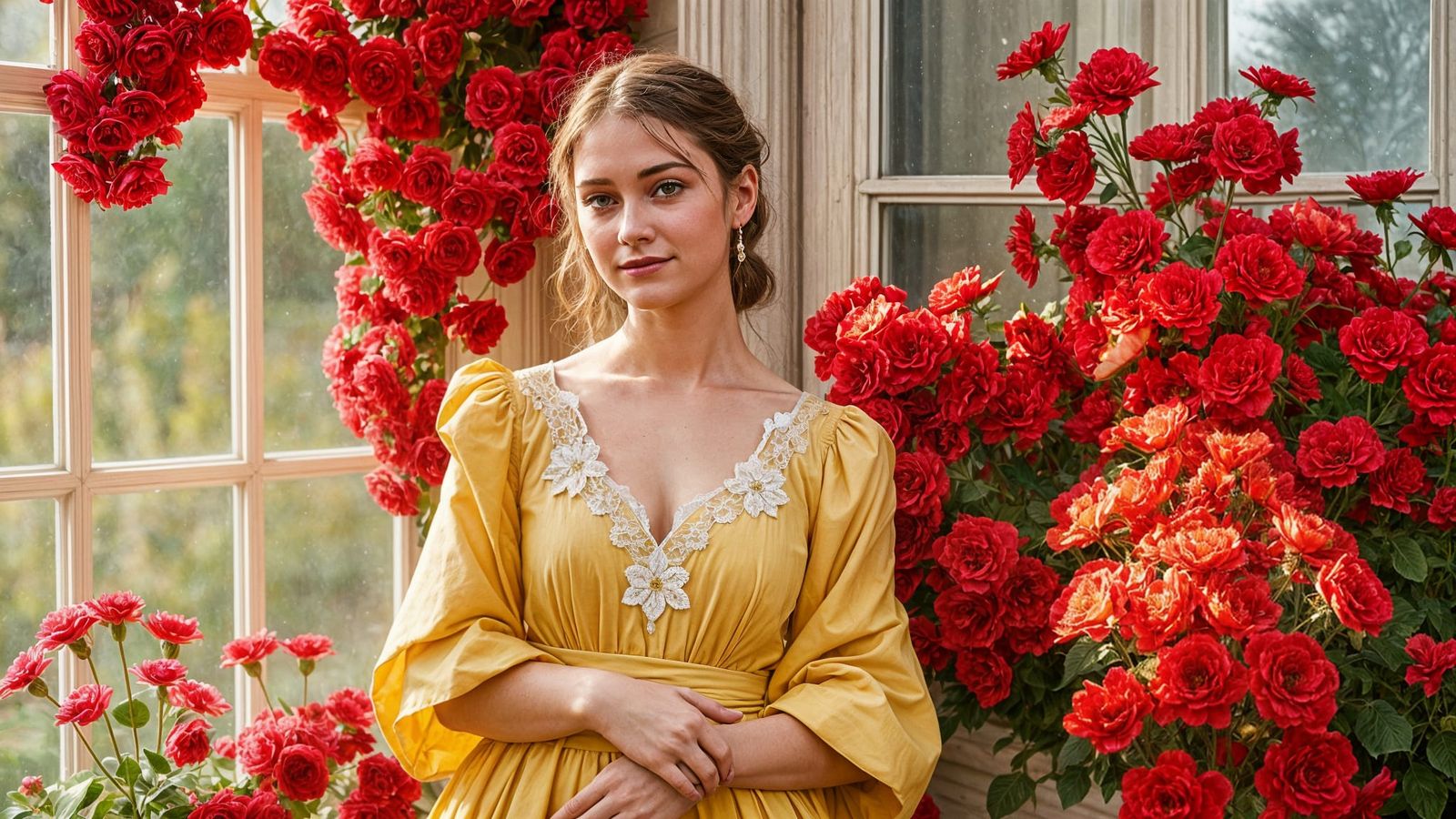 Woman in Spring Dress by Window, 1895 Style