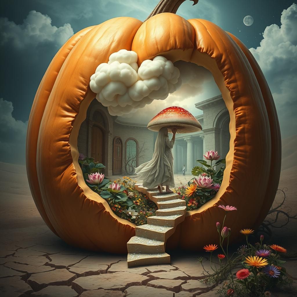 Mystical Pumpkin Dreamscape with Fairy House