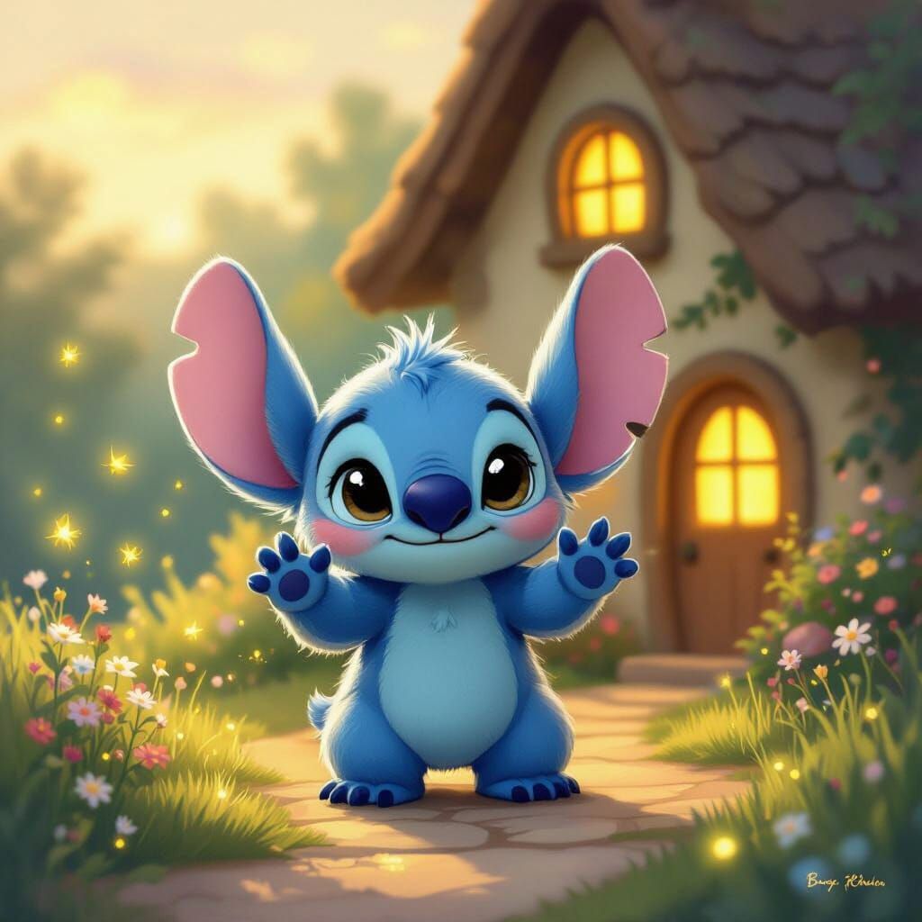 Whimsical Storybook Alien Waves Goodbye to Cottage